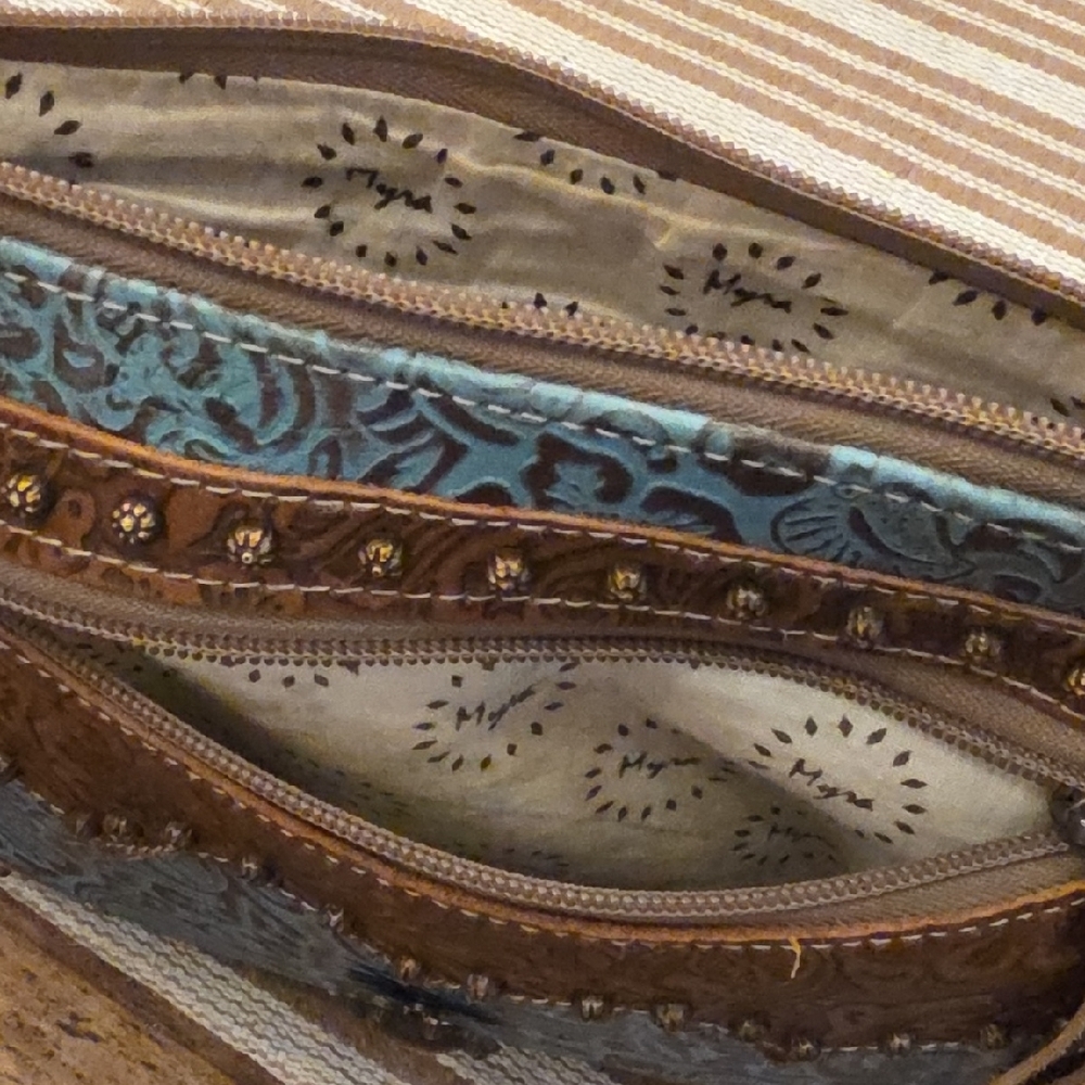 Brown and Blue Patterned Women's Bag - Picture 5 of 9